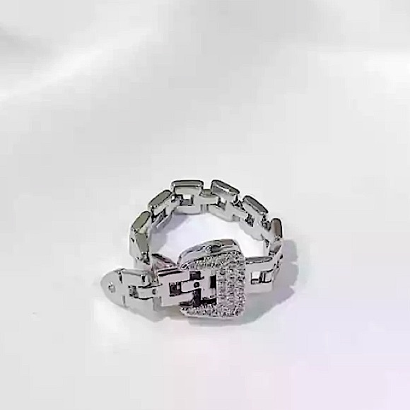 SILVER CHAIN BUCKLE RHINESTONE RING - Picture 10 of 12